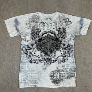 Vintage Y2K Xzavier Cross Grunge All Over Print Affliction Style Shirt XL